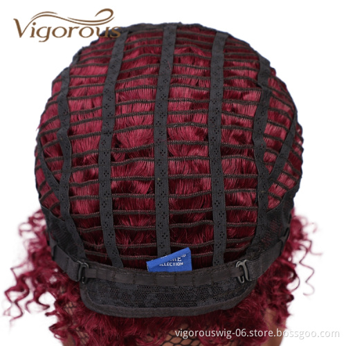 Vigorous Perruqu Ombre Vendors 16 Inches Deep Wave Wholesale 100% Human Hair Burgundy Real Human Hair Wigs For Black Women